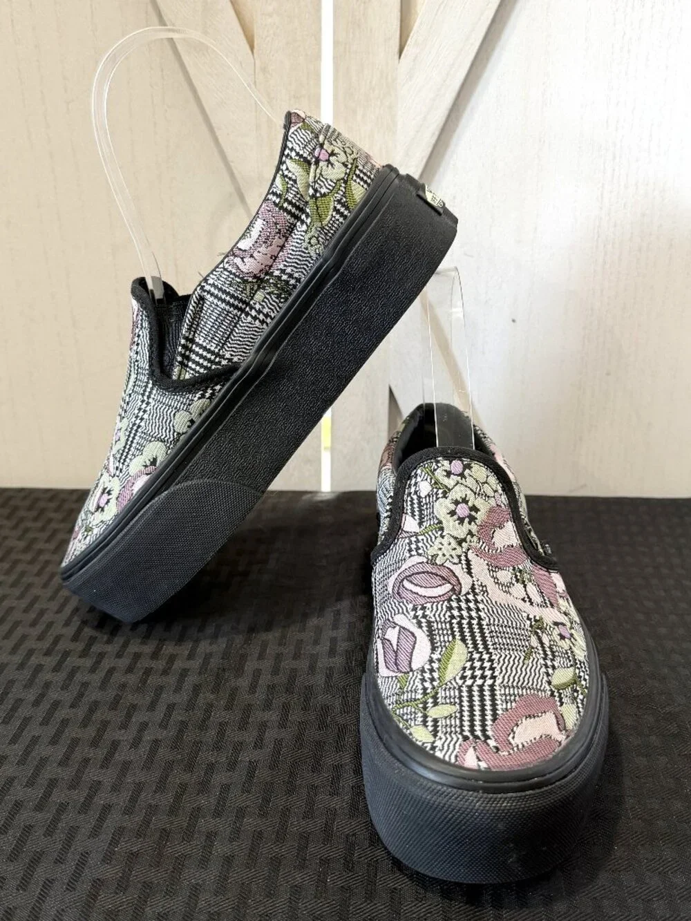 Vans Classic Slip-On Stackform Sneakers in a Tapestry Floral/Black Colorway